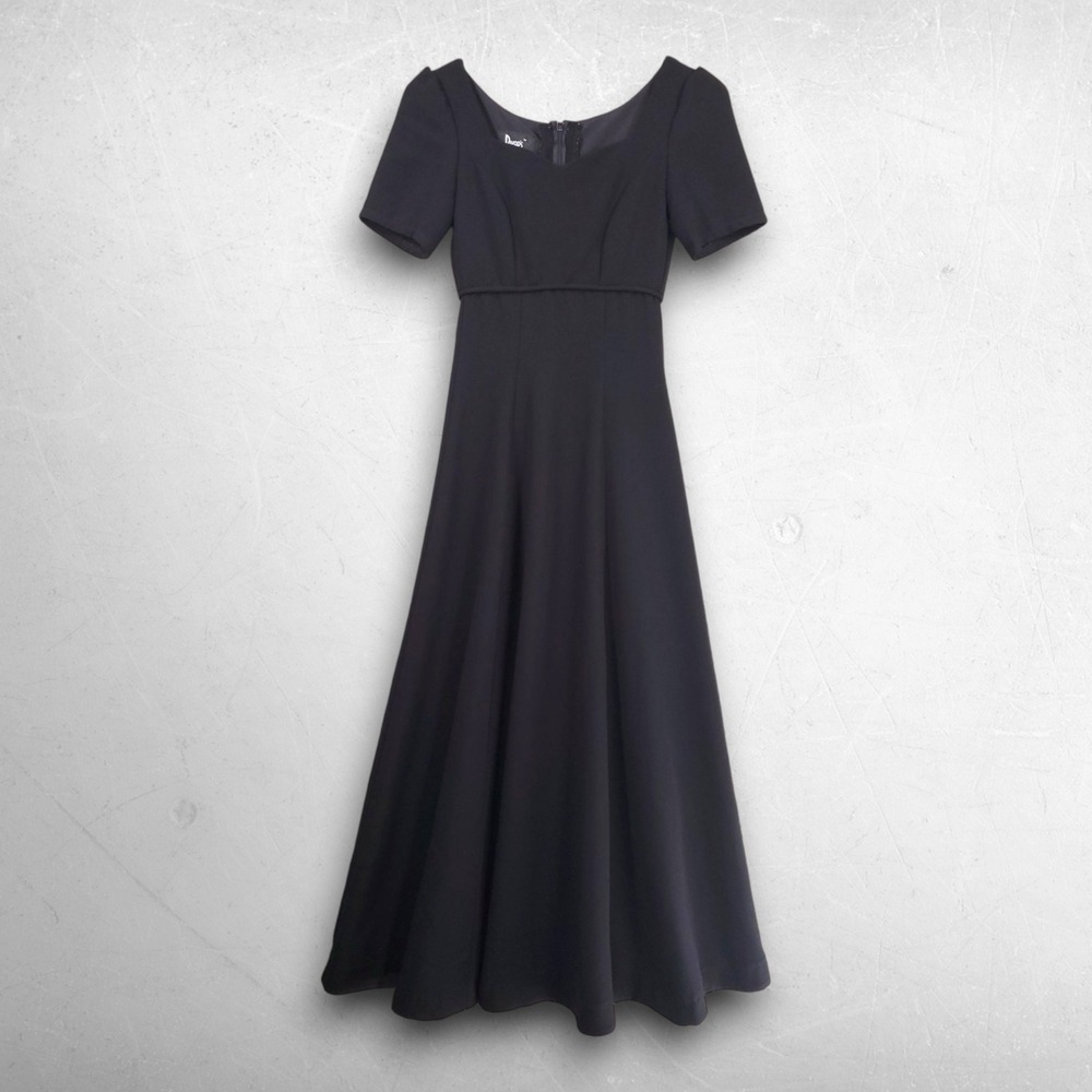 VTG 90s Rivars Empire Waist Maxi Dress Women 2 Black Dark Academia Goth Formal